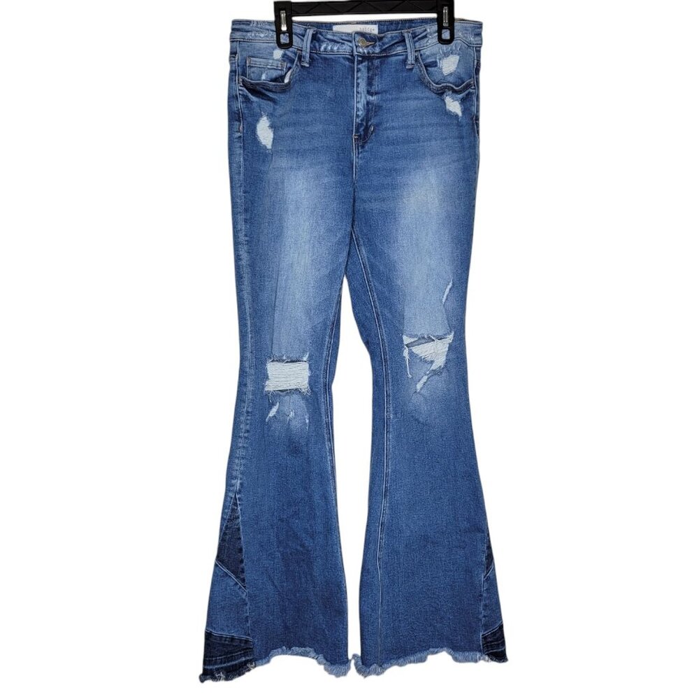 Distressed Blue Flare Jeans - Women's Wide Leg